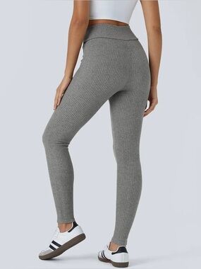 Halara Fleece Gray Ribbed lounge Leggings Womens L 7/8 length